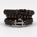 Brown Anchor Leather Bracelet Set