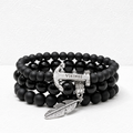 Viking Anchor & Tree of Life Black Beaded Bracelet Set