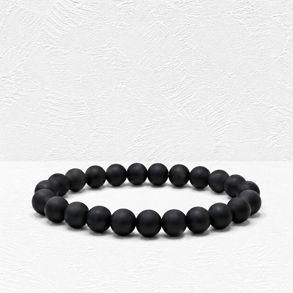 Natural Stone Bead Bracelet Set | Black, White & Matte Beaded Stretch Bracelets | 3-Piece Stackable Jewelry