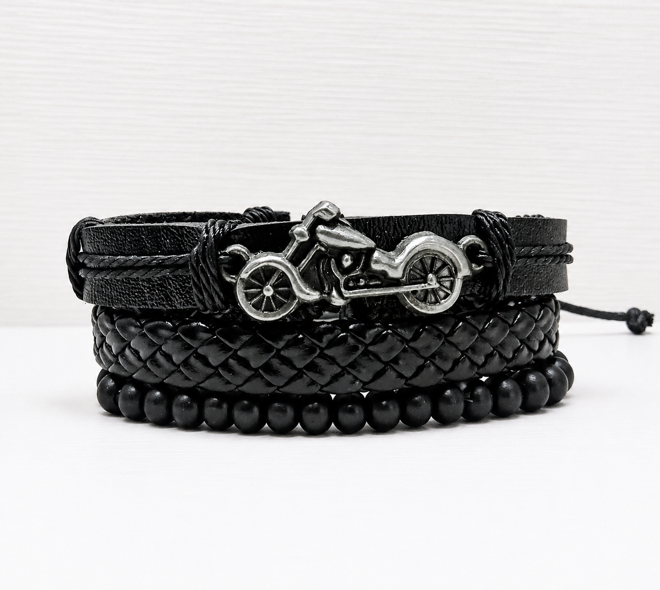 Urban Edge Bike Bracelet Set | Men's Leather Motorcycle Charm Bracelets
