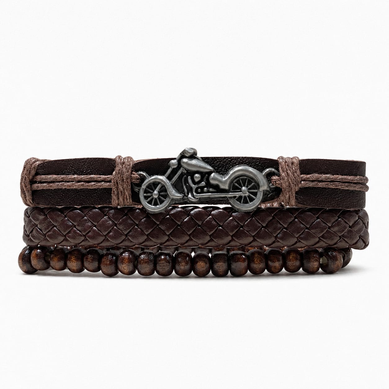 Urban Edge Bike Bracelet Set | Men's Leather Motorcycle Charm Bracelets