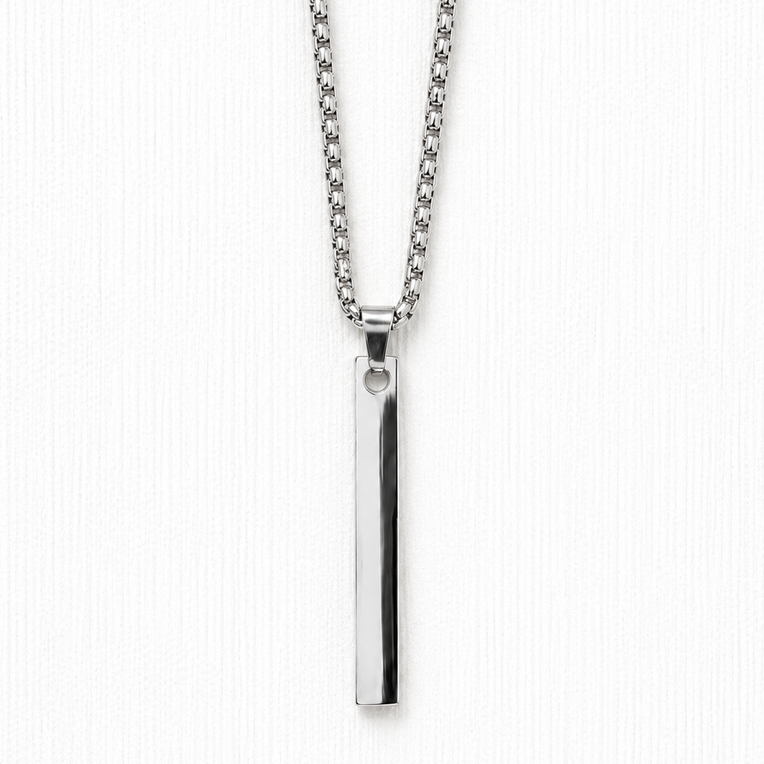 Silver Bar Pendant Necklace | Stainless Steel Vertical Bar Necklace | Minimalist Chain Jewelry