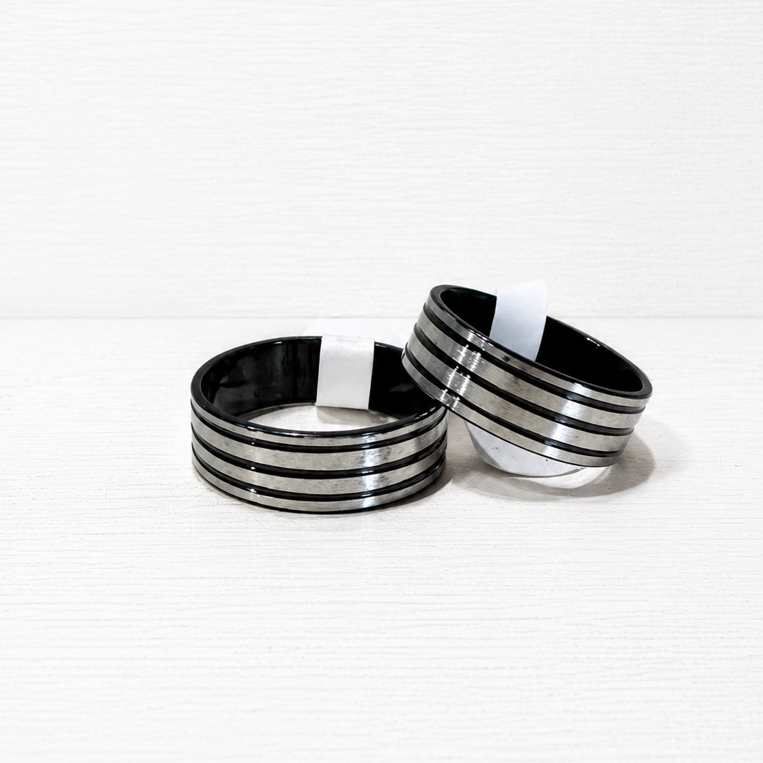Black Stainless Steel Triple Groove Ring