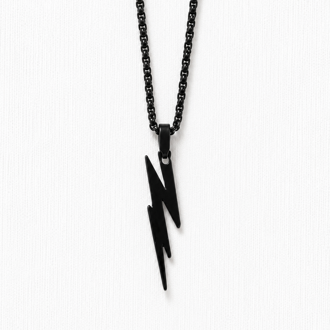 Black Lightning Bolt Pendant Necklace