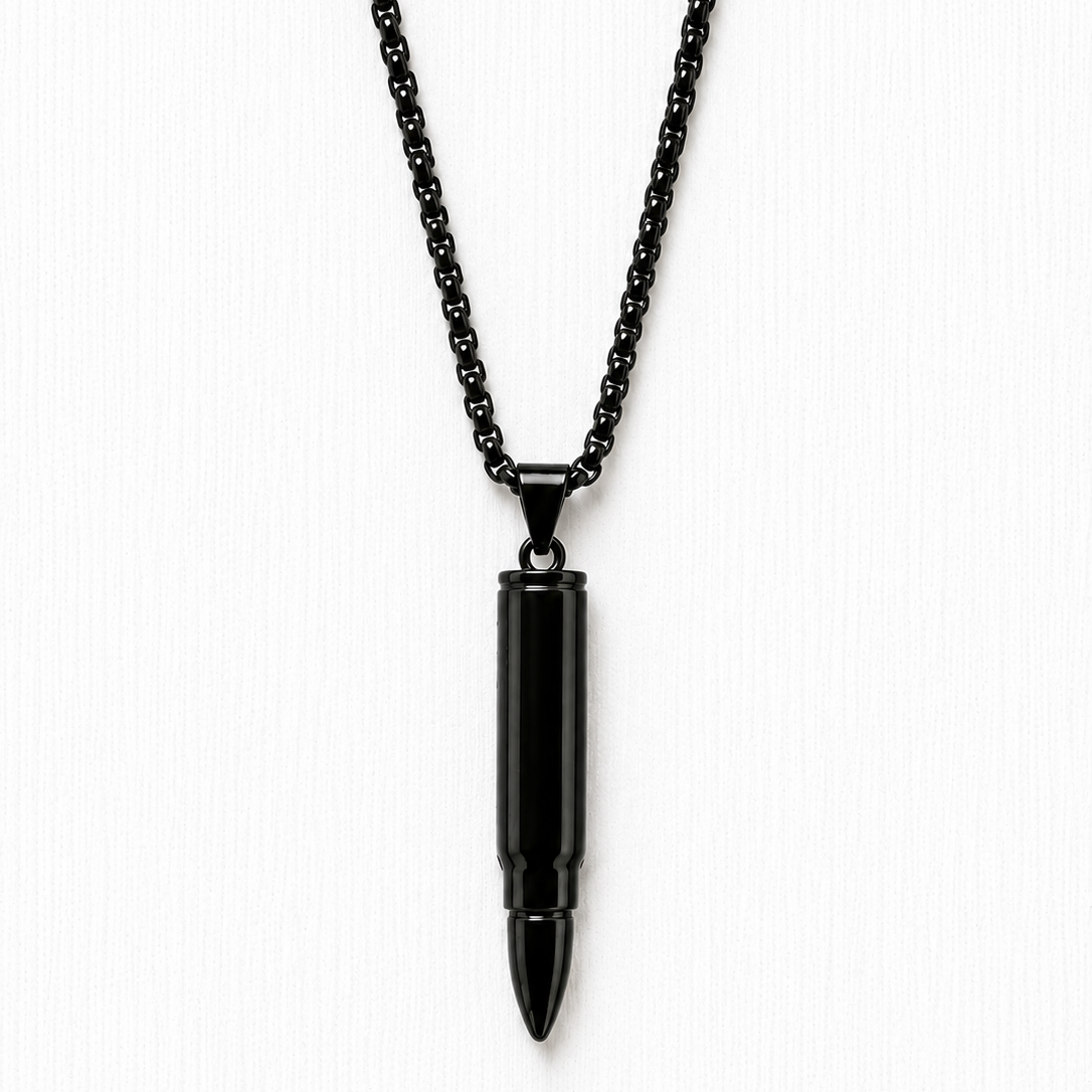Black Bullet Pendant Necklace| Military Style