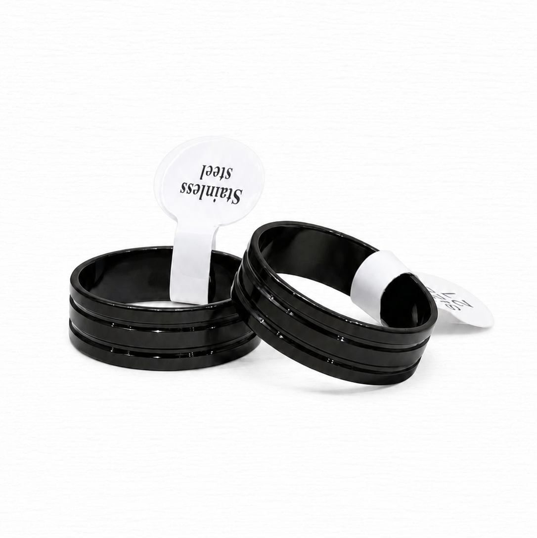 Black Stainless Steel Triple Groove Ring