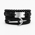Black Anchor Leather Bracelet Set
