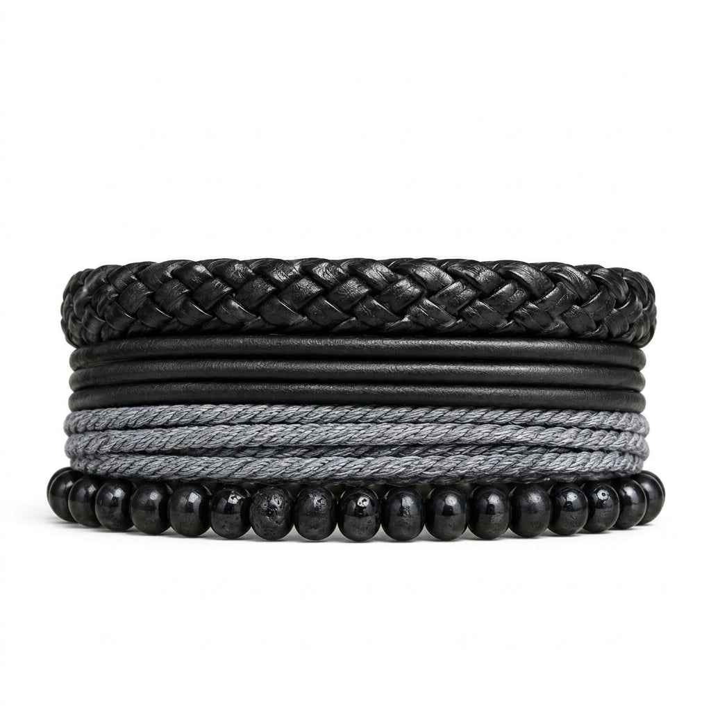 Urban Rebel 5-Piece Braided Bracelet Set for Men – Brown or Black Beaded Stack