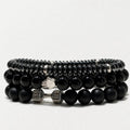 Men's Black Beaded Bracelet Set – Skull & Gym Dumbbell Charm Stack Bracelets