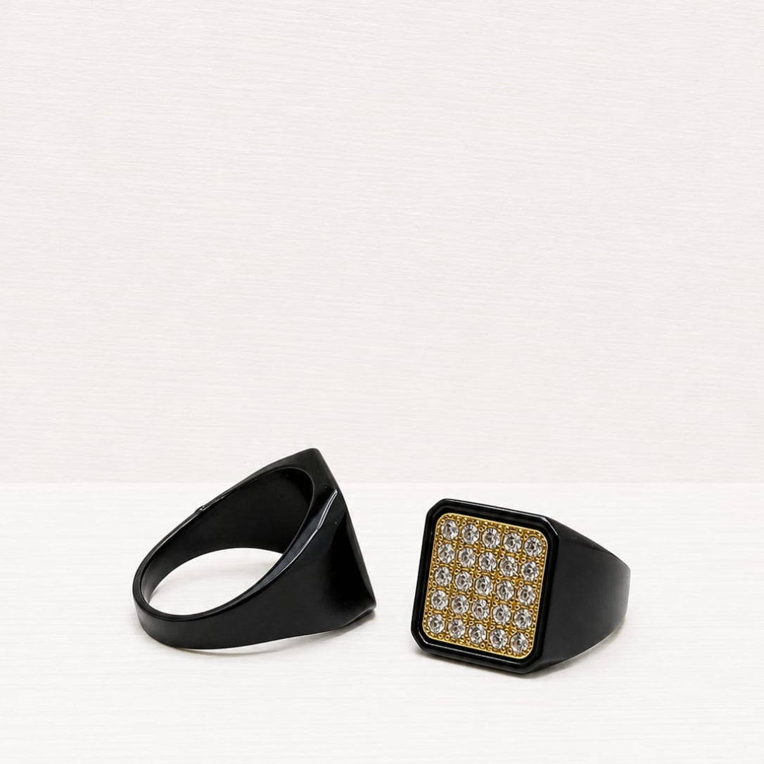 Black Crystal Square Signet Ring