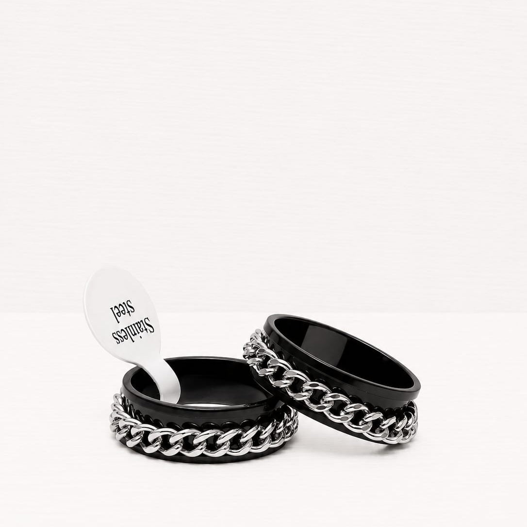 Black Stainless Steel Chain Spinner Ring