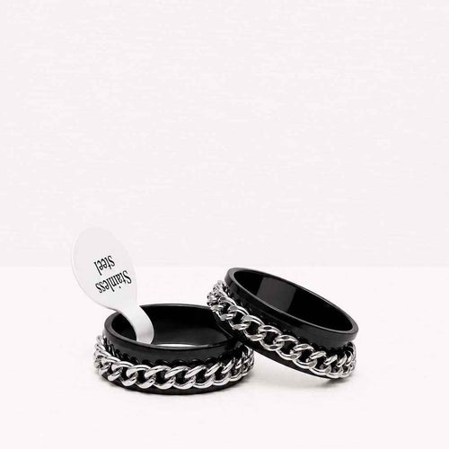 Black Stainless Steel Chain Spinner Ring - Bold & Stylish
