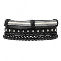 Urban Edge 5-Piece Multilayer Bracelet Set for Men – Braided Stack with Studs & Beads