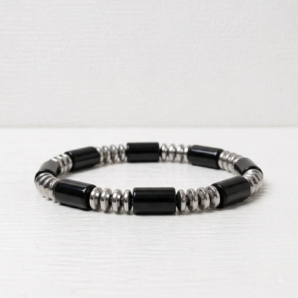 The Minimalist Black & Silver Cylinder Bead Bracelet