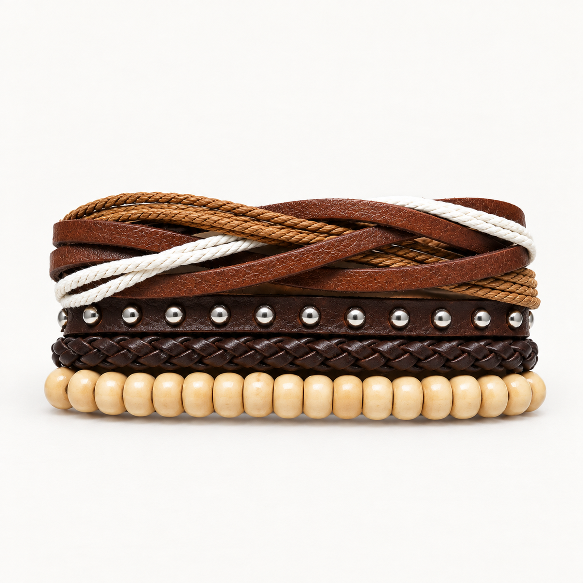 RRLUXECO Vanguard multi-layer bracelet featuring mixed metal chains and adjustable clasp on a neutral background