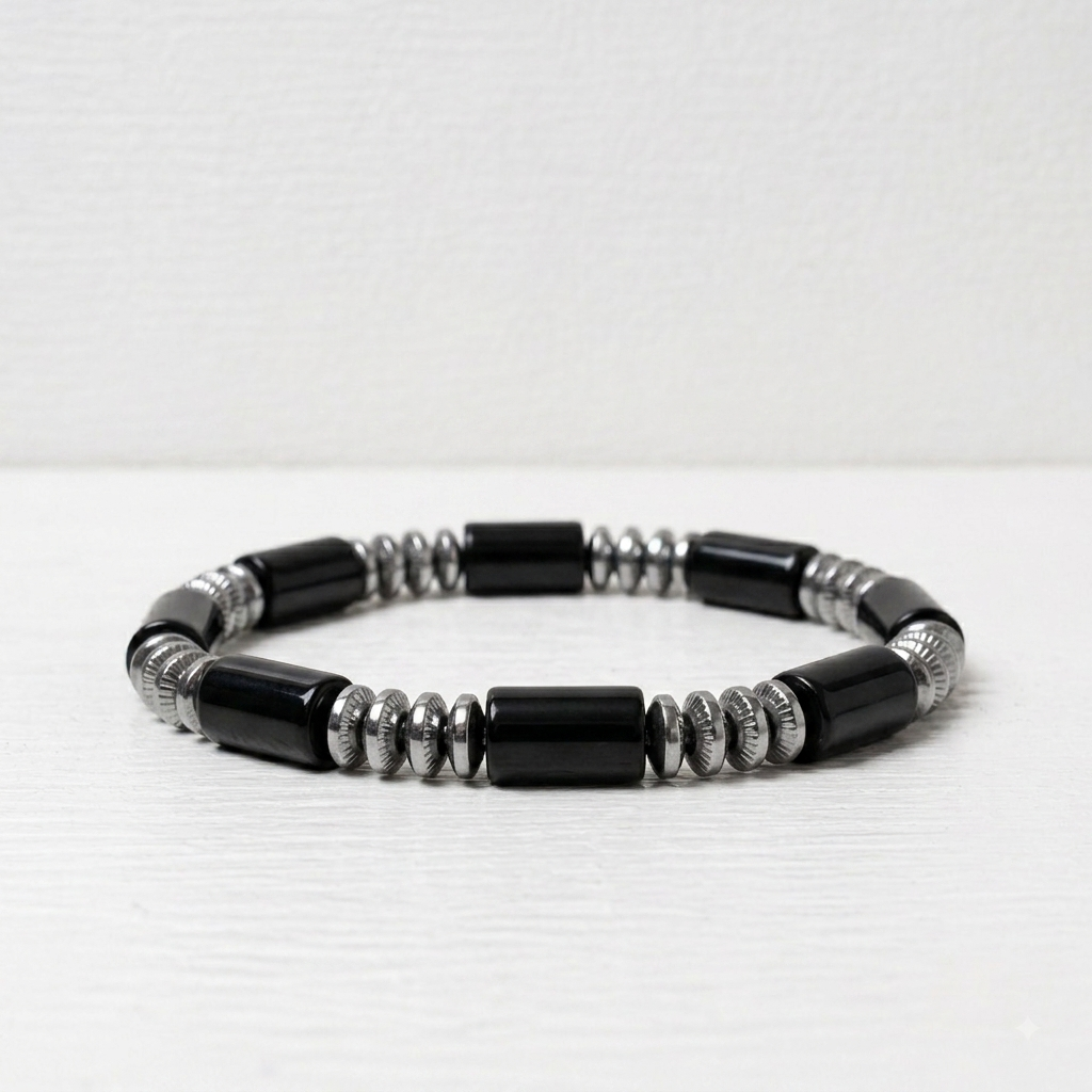 The Minimalist Black & Silver Cylinder Bead Bracelet
