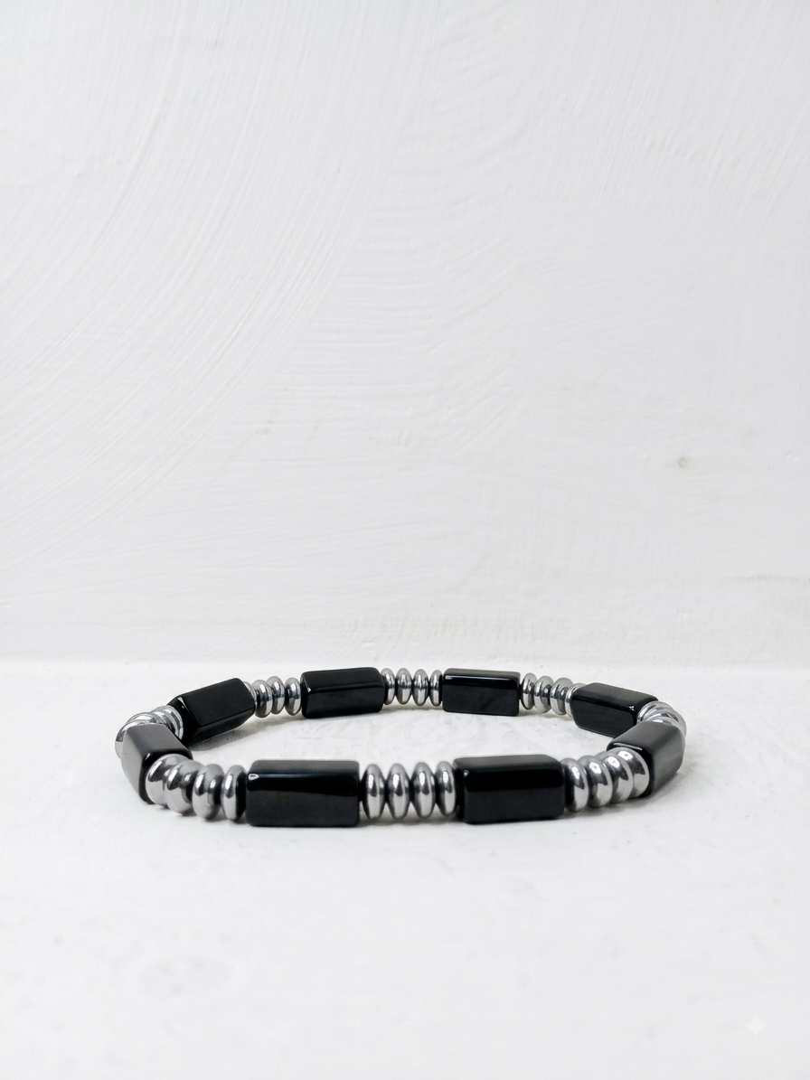 The Minimalist Black & Silver Cylinder Bead Bracelet