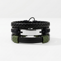 The Urban Stacked Leather & Olive Cord Bracelet Set - Modern Men's Accessory