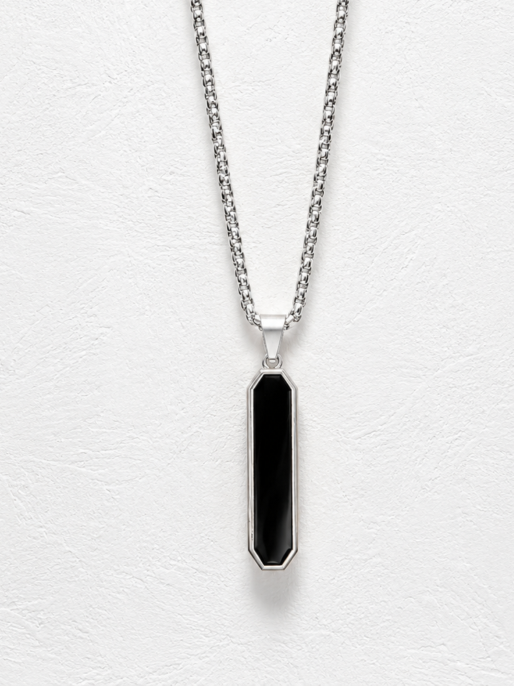 Black Rectangle Chain Pendant Necklace - Modern Style for Everyday Wear