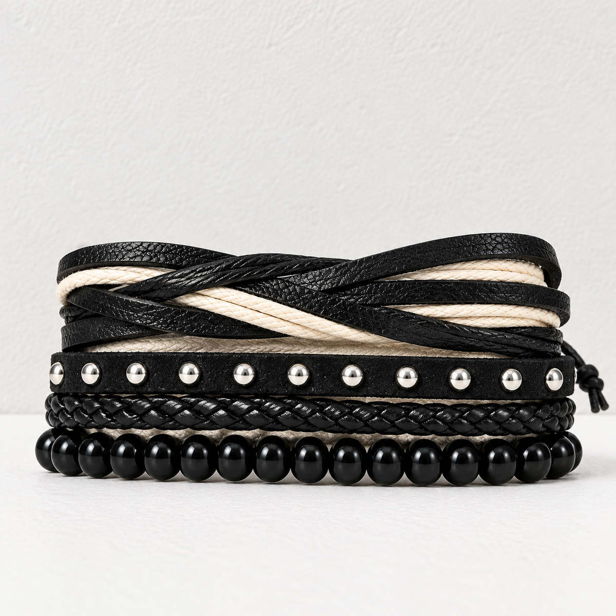 RRLUXECO Vanguard multi-layer bracelet featuring mixed metal chains and adjustable clasp on a neutral background.