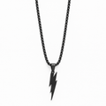 RRLUXECO black chain necklace with lightning bolt pendant, bold black jewelry accessory, close-up of the pendant design.